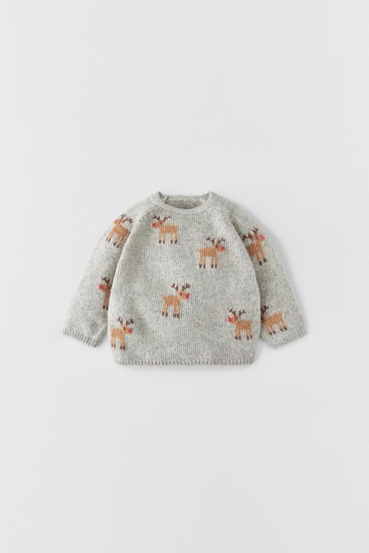 REINDEER KNIT SWEATER Grey marl ZARA Turkey